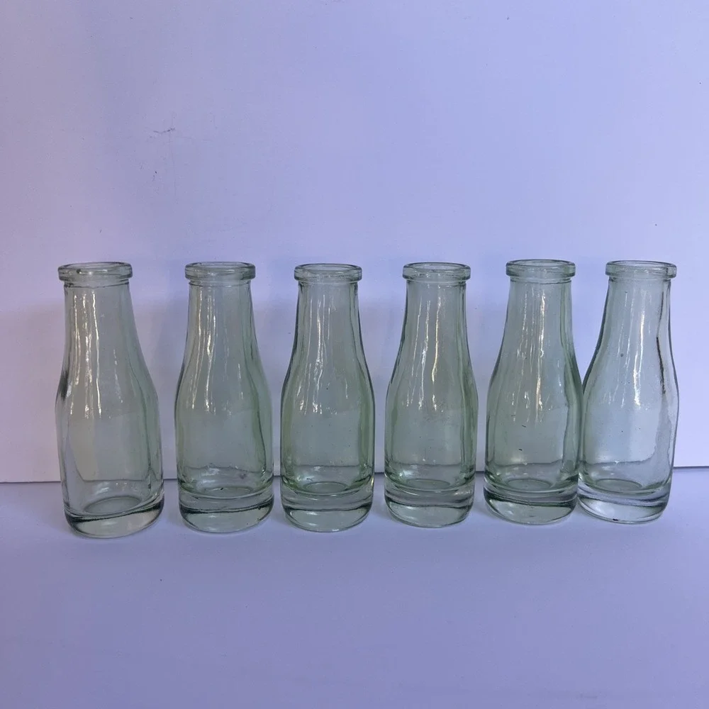 Set of 6 VTG Mini Clear Green Tint Bud Vases 2 oz – Small Flower Bottles 4